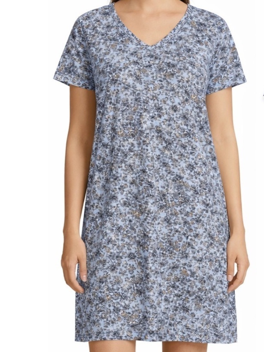 J.Jill Pure Jill Sz LP Blue Floral Cotton Pockets Soft V-Neck T-Shirt Dress NWT